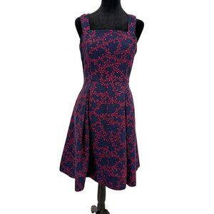 Draper James Dress Women 8 Fit Flare Dark Floral Square Neckline Zip Preppy Silk